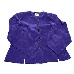 Vintage‎ 80's Leslie Fay Faux Suede Purple Button Up Blazer Jacket Women's 16